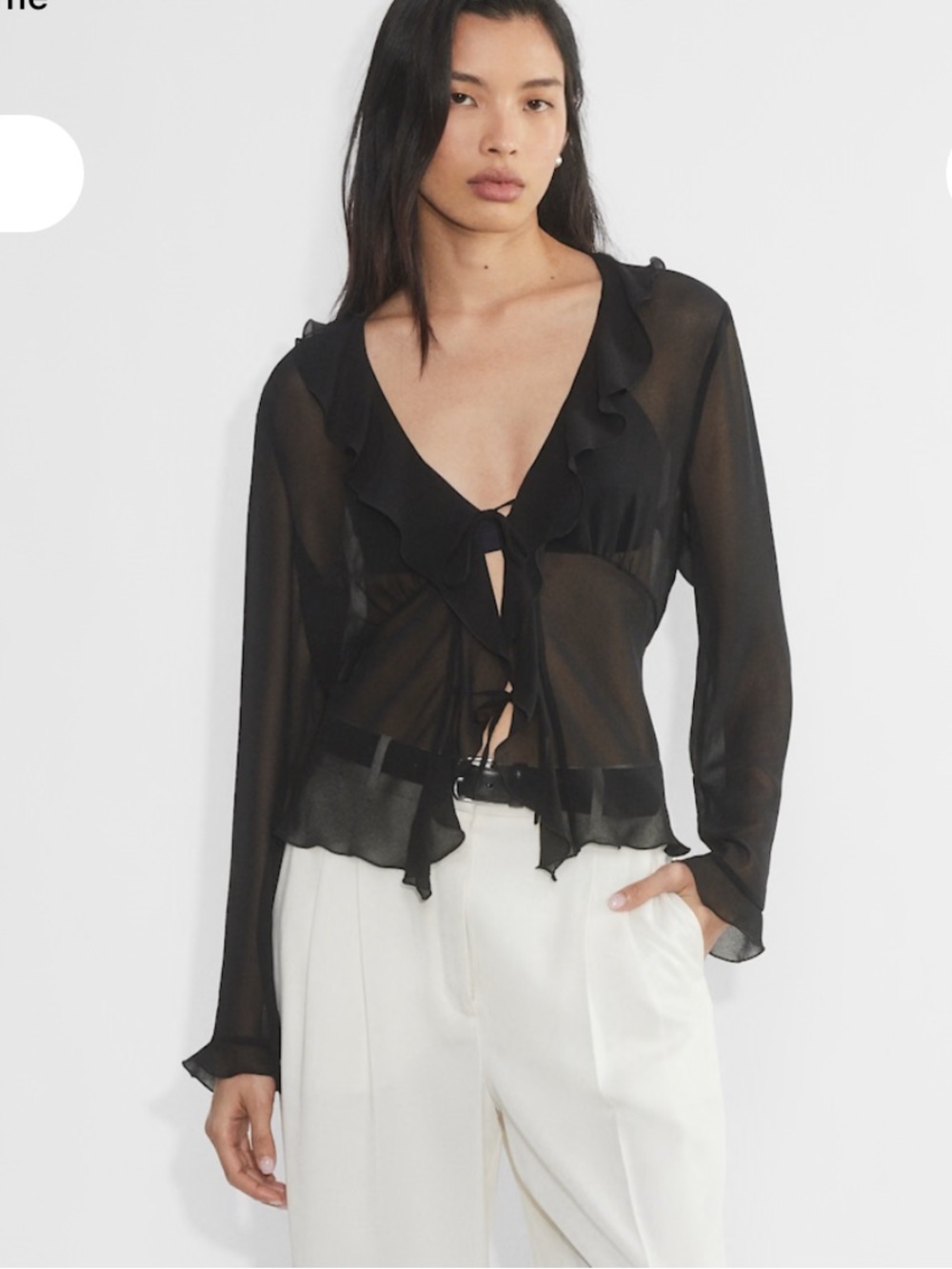 Wilfred Black Frenchie Sheer Ruffle-Tie Blouse